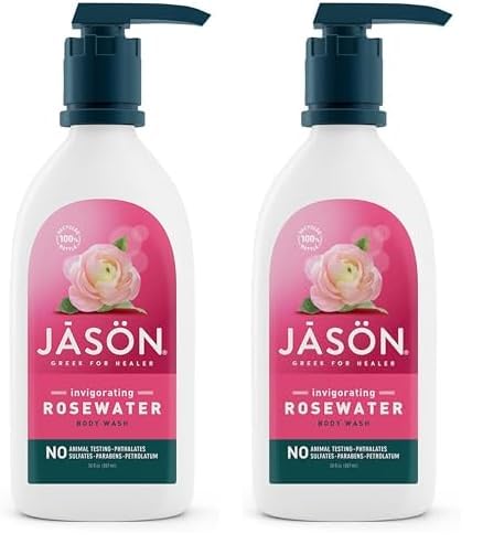 JASON Natural Body Wash & Shower Gel, Invigorating Rosewater, 30 Oz (Pack of 2)