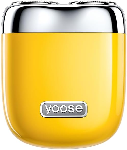yoose Mini Electric Shaver, Alloy Portable Travel Shavers, Cordless Shaving, USB-C Rechargeable Electric Razor for Men, Dry Shave, IPX7 Waterproof, Detachable Head, Easy Cleaning, Yellow