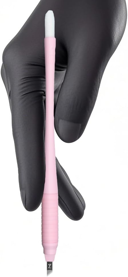 M PACK OF 10 Mellie's Signature Microblading Disposable Pen - Sterilized Blade - Comfortable Rubber Grip With Pigment Sponge (Pink, C12 .15mm)