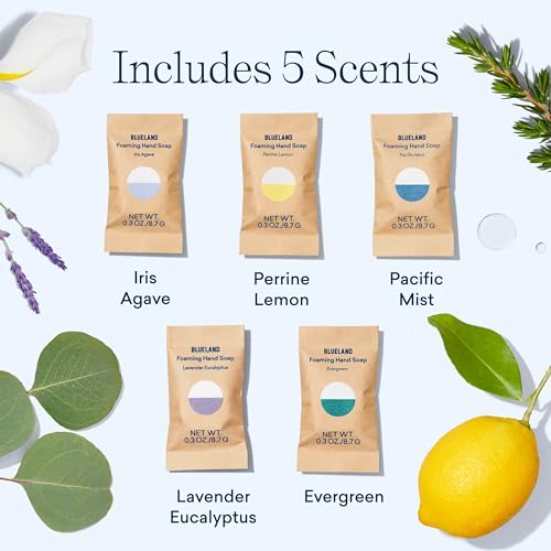 BLUELAND Foaming Hand Soap Refill Tablets, 10-Pack, Fragrance-Free, Eco Friendly Cleaning Products, 10 x 9 Fl oz