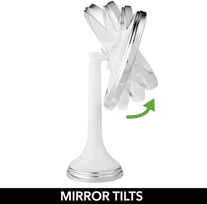 mDesign Modern Motion Sensor LED Lighted Makeup Bathroom Vanity Mirror, Large 8" Round, 3X Magnification, Hands-Free, Rechargeable and Cordless - White/Chrome