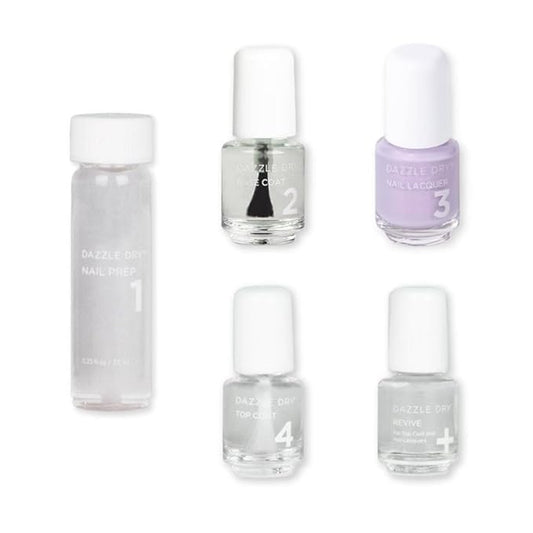 Dazzle Dry Mini Kit 4 Step System - Lovely Lilac - A pale purple with a pink shimmer effect. Full coverage shimmer. (5 Piece Kit / 5 Manicures)