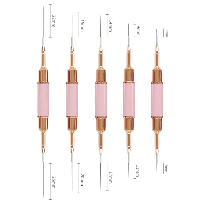 Nail Art Liner Brushes Pink Set,Double-End Nail Art Brushes 10 Heads Striping Liner Brush For Long Lines Detail Thin Nail Art Brush Metal Handle Striper Brushes for Valentine's Day or Birthdays Gift