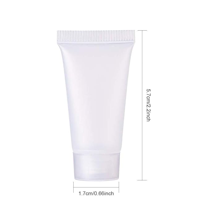 Mose Cafolo ~ 100pcs 5ml (0.17oz) Empty Cosmetic Tubes Toiletry Lotion Bottle with Screw Cover. Smooth, Polish White Plastic with Free Syringe as Gift!