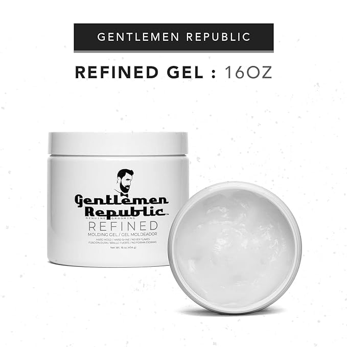 Gentlemen Republic 16oz Refined Hair Gel w/Pump - Professional Formula for 24 Hour Shine and Hold, Humidity Resistant, 100% Alcohol-Free and Never Flakes, Made in the USA
