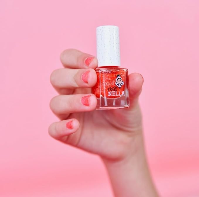 MISS NELLA SAFARI COLLECTION Glitter Nail Polish for kids, set of 4 glitter varnishes: pink, red, purple & blue, Peel- Off varnish for toddlers