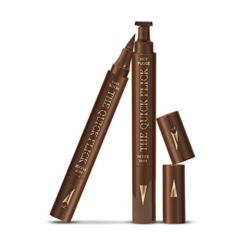 The Quick Flick Winged Eyeliner Stamp - Waterproof & Smudge Proof Vegan Cat Eye - 4mm Thick Wing & 10mm To The Point Felt-Tip Hypoallergenic Pen (Hot Fudge-2 Pen)