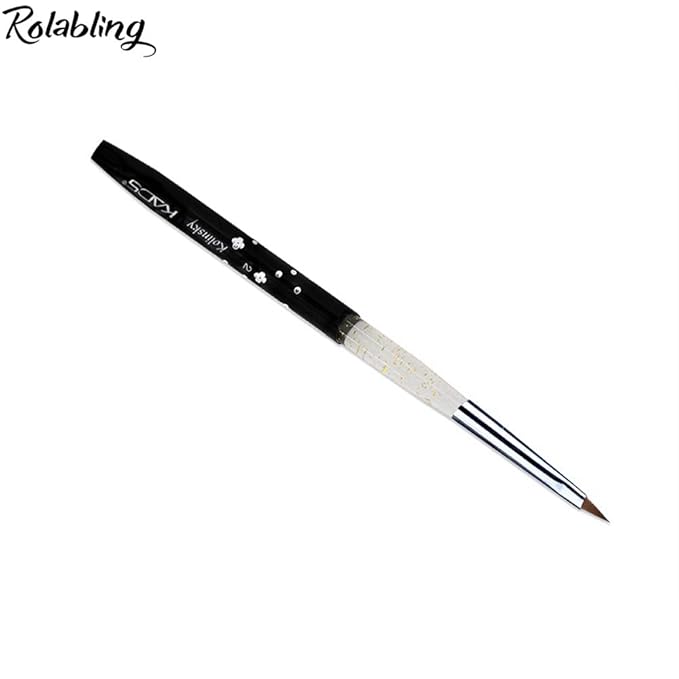 Black 100% Kolinsky Sable Acrylic Nail Art Brushes UV Gel Nail Painting Pen Brushes (Size 4)