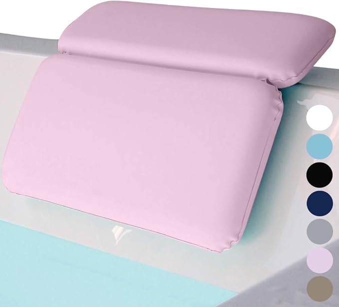 GORILLA GRIP Bath Pillow for Tub, Improved Suction Cups, Luxury Bathtub Pillows, Headrest for Neck and Back Support, Relaxing Home Spa, Hot Tubs and Bathroom Essentials, Gifts for Women, 2 Panel Pink