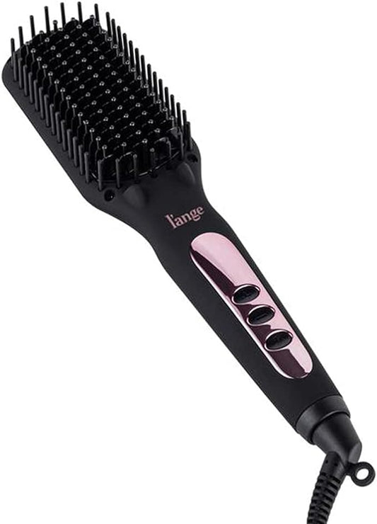 L'ANGE HAIR Le Vite Straightening Brush | Heated Hair Tool for Smoother, Frizz-Controlled Look | Dual-Voltage Hot Brush Straightener for Effortless Styling & Shine | Ceramic Standard Size (Black)