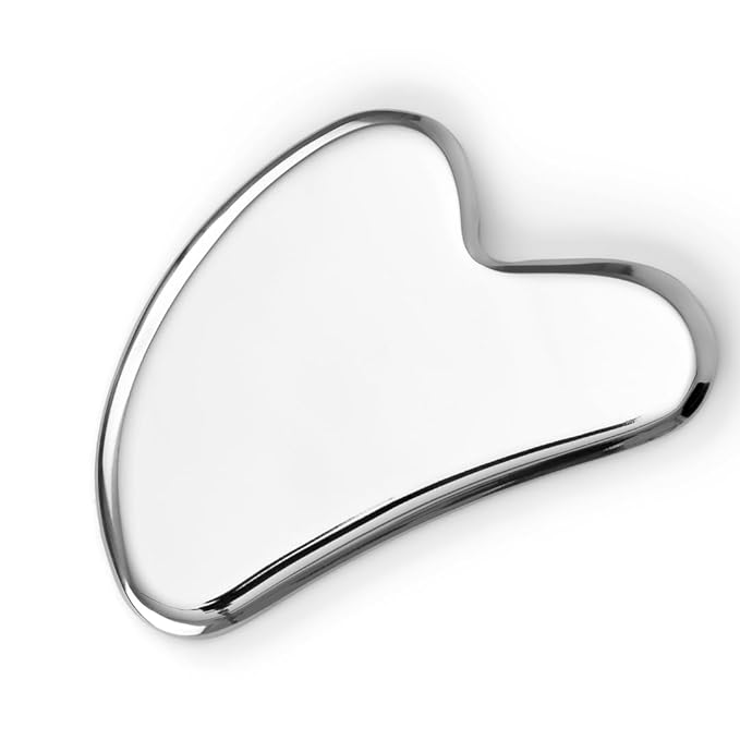 Sacheu Gua Sha Facial Tools Stainless Steel Muscle Scraper — Face Gua Sha for Enhanced Lymphatic Drainage, Reduced Puffiness and Relieved Facial Tension, Metal Face Sculpting Tool with Travel Pouch