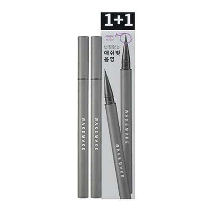 Real Ash Brush Eyeliner, Korean Makeup Liquid Eyeliner, Smudge-proof, Ultra-Fine Tip, Long Lasting Waterproof Liquid Eyeliner 0.04 OZ (Pack of 2) (01 ASH BLACK)