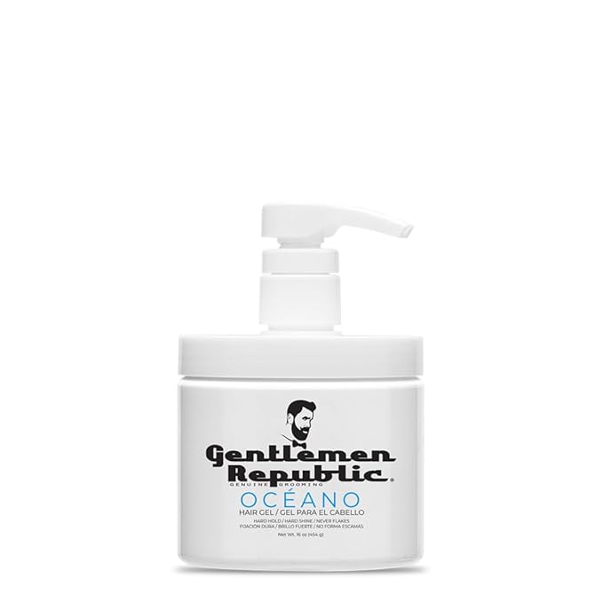 Gentlemen Republic Oceano Men's Hair Gel 16oz W/Pump - Strong Touchable Hold and High Shine Styling Gel for Hair, 100% Alcohol-Free Professional Formula with Fresh Scent, Mens Hair Product Made in USA