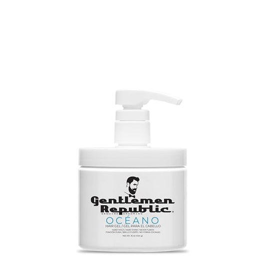 Gentlemen Republic Oceano Men's Hair Gel 16oz W/Pump - Strong Touchable Hold and High Shine Styling Gel for Hair, 100% Alcohol-Free Professional Formula with Fresh Scent, Mens Hair Product Made in USA