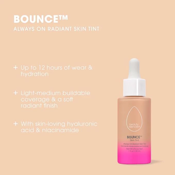 Beautyblender 12-Hour Always on Radiant Skin Tint, Breathable Serum Foundation Stays Put for All Day Long Wear, Infused with Hyaluronic Acid & Niacinamide, Light 4