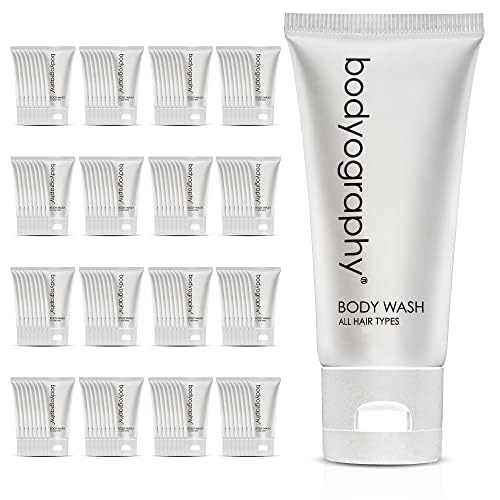 Bodyography blanc- Bulk Body Wash | 1.4oz | Vanilla White Tea, Mini Travel Size Toiletries (100% Recyclable Tube with Flip Top Cap) Hotel Amenities, Suitable for All Skin Types