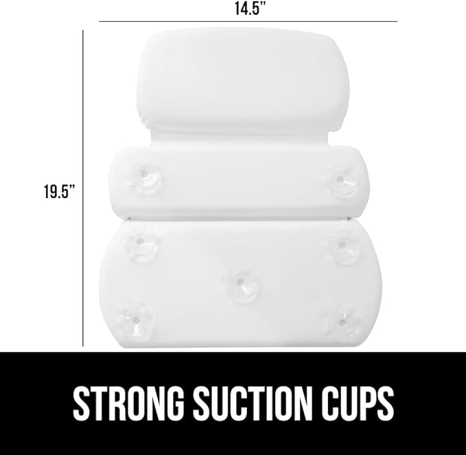 GORILLA GRIP Bath Pillow for Tub, Improved Suction Cups, Luxury Bathtub Pillows, Headrest for Neck and Back Support, Relaxing Home Spa, Hot Tubs and Bathroom Essentials, Gifts for Women, 3 Panel White