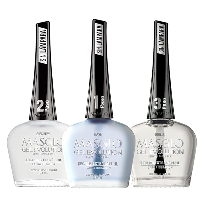 MASGLO Gel Evolution – Set of 3 Nail Polishes No UV/LED Lamp Needed, Fast-Drying, 12-Day Wear, 14-Free Formula, High-Gloss Finish, vegan (0.5 oz Each)