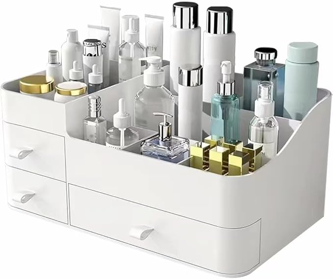 MIUOPUR Makeup Organizer for Vanity, Plastic Cosmetics Organizer with Drawers, Ideal for Bathroom Counter, Large Capacity Desktop Organizer for Skincare - Large White