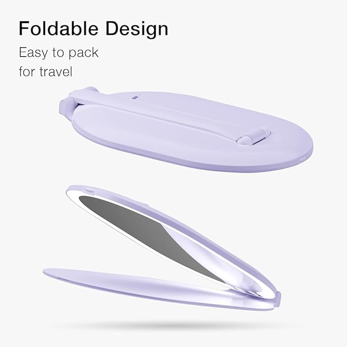 Fancii LED Rechargeable Portable Makeup Mirror with 3 Color Light Settings & 10x Magnetic Magnifying Mirror – Ultra Slim, Foldable Travel Vanity Mirror, 1500 mAh Battery, Height (Purple)