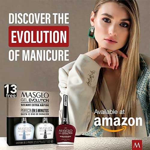 MASGLO Gel Evolution – Set of 3 Nail Polishes No UV/LED Lamp Needed, Fast-Drying, 12-Day Wear, 14-Free Formula, High-Gloss Finish, vegan (0.5 oz Each) h