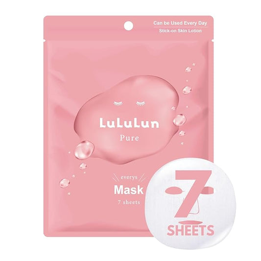 Lululun 7 EA Facial Sheet Masks for Dry Skin & Dull Skin Women & Men, Hydrating & Moisturizing Face Mask Sheet with Seaweed & Cranberry Extracts, Natural Daily Face Skincare from Japan, PURE PINK