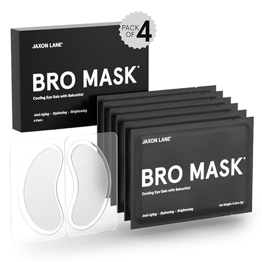 BRO MASK Under Eye Gel Pads: Cooling Eye Patches for Dark Circles and Puffiness | Anti Aging Hydrogel Eye Patch Set + Bakuchiol, Green Tea, Hyaluronic Acid, Caffeine, Niacinamide/Vit B3 (4 X 6 Pairs)
