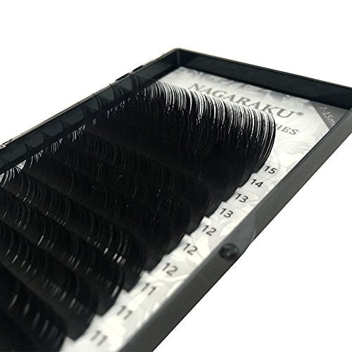 NAGARAKU Eyelash Extensions Individual Lashes 0.20mm B curl 7-15mm Mix Tray Classic Matte Black Natural Faux Mink 16 rows