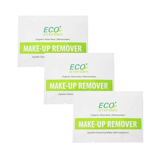ECO Amenities Aloe Vera and Vitamin E Enriched Makeup Remover Wipes Individually Wrapped Facial Towelettes Skin Cleansing Wipes, 540 Count
