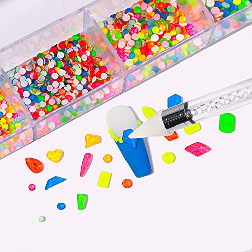 12 Types of Fluorescence 600 Diamonds + 2500 Flat Rhinestones Mix 20 Styles Flatback DIY Crafts Rhinestone Crystals 3D Decorations Flat Back Stones Set + Rhinestone Picker Wax Pen