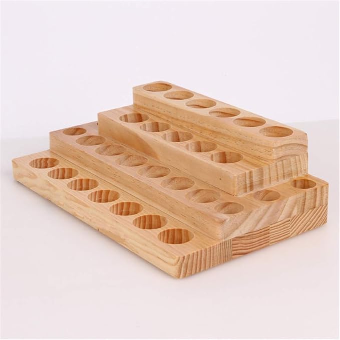 Pure Vie 4 Tier Essential Oil Bottles Wooden Storage Display Stand Travel Display Presentation Holder, Cosmetic Aromatherapy Organizer Rack Nail Polish Fragrance Container - Holds 30 Slots (15 ml)