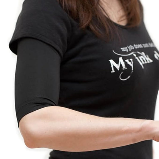 Tattoo Cover Up Concealer Sleeve, (SMALL BLACK - 2-PACK), Upper Arm or Calf coverage, UPF 50 Protection, Slip Free, for Men & Women (Unisex)