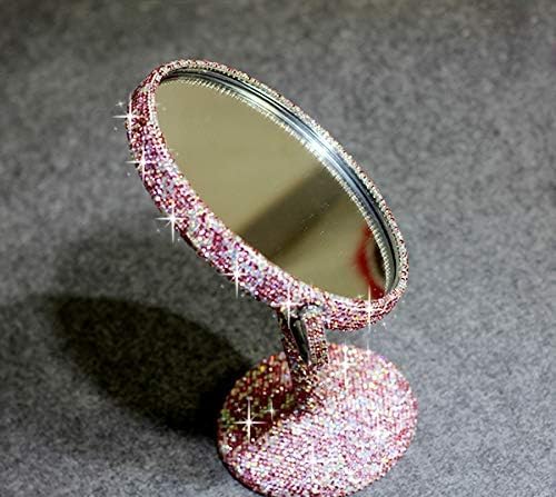 Bling Rhinestone Portable Magnified Double Sided Swivel Makeup Vanity Mirror, 360°Rotate Makeup Mirror Round Shaped Two-Sided Makeup Mirror (Pink)