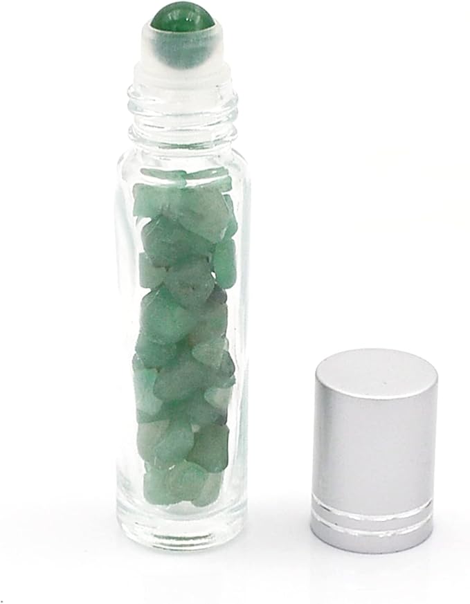Essential Oil Roller Bottle 10ml w EVA Carrying Travel Case（Clear Glass Bottle with silver Cap、10pack、Gemstone Roller Balls、Crystal Chips Inside、Opener Gemstone Roller Ball Bottles