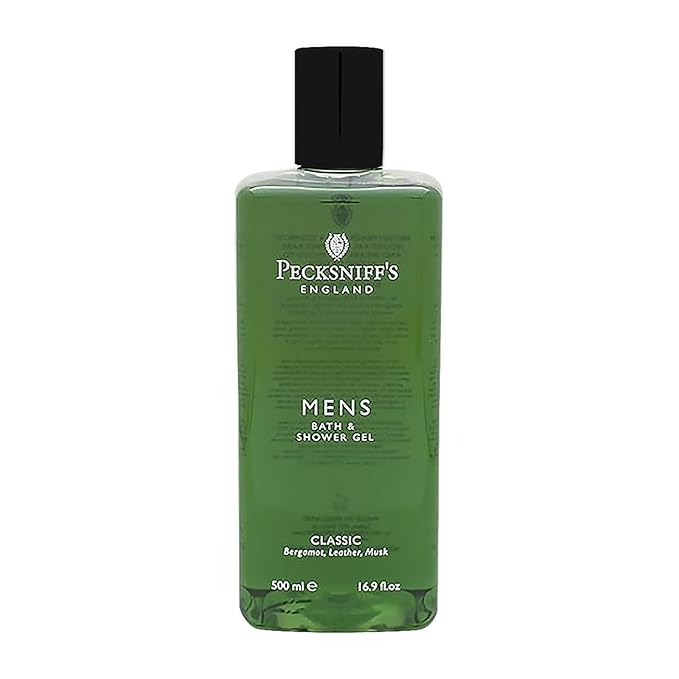 Pecksniff's Men's Luxurious Moisturizing Bath & Shower Gel | Luxury Shower Fougere Scent with Bergamot, Leather, Lavender | Mens Shower Gel | Invigorating Classic Scent, 500ml