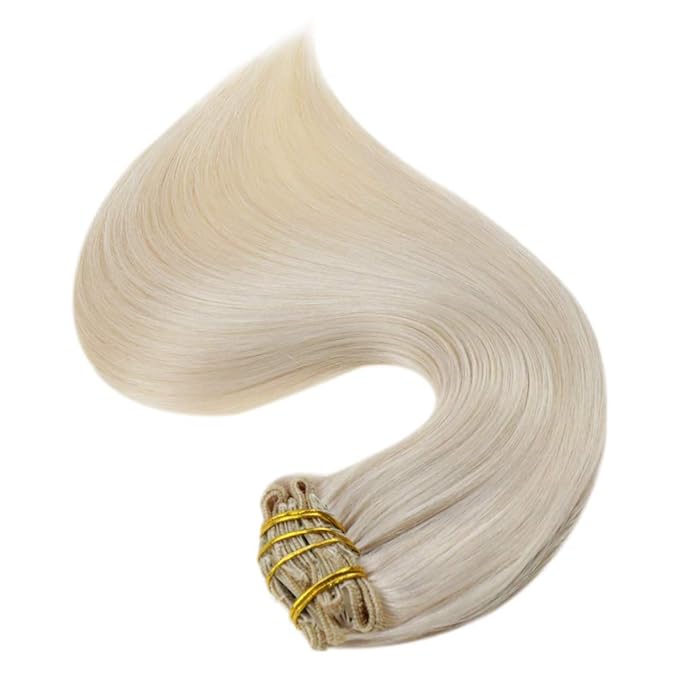 Full Shine Blonde Hair Extensions Clip ins Blonde Clip in Extensions Real Human Hair Triple Weft Seamless Hair Extensions Human Hair for Women 16 Inch 7 Pcs 120 G