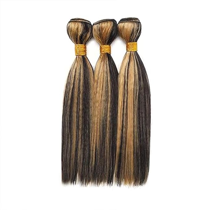 Highlighted Bundles Human Hair P1B27 Straight Bundles Black Mixed With Honey Blonde Straight Bundles two tone Brazilian Human Hair Soft and Silky for Black Women 10 12 14 Inch