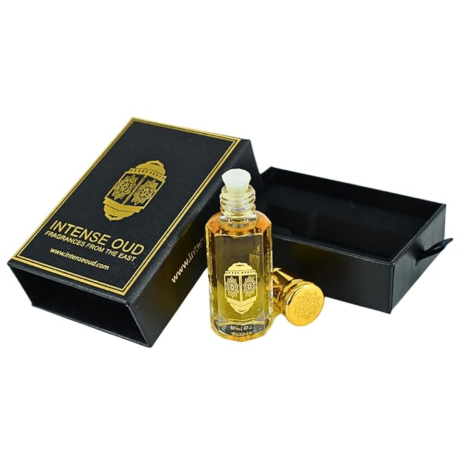 INTENSE OUD Fawaken Arabian Perfume Oil for Men & Women, Long Lasting Alcohol-Free Concentrated Fragrance, 12ml (0.40 oz) in Black Gift Box, Jasmine & Strawberry Notes