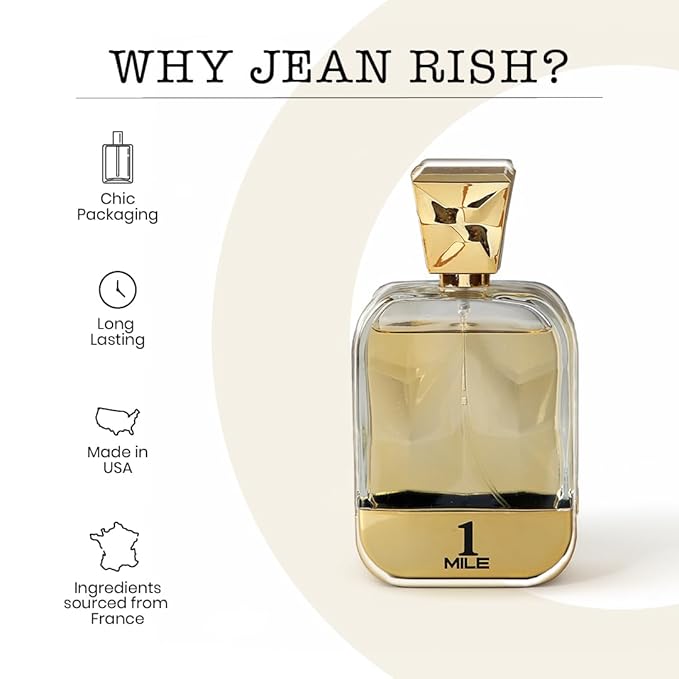 Jean Rish 1 Mile Pour Homme Eau De Toilette - Perfume for Men (3.4 Fl Oz / 100ml) with Blood Mandarin, Mint & Amber Notes - Long Lasting and Luxury Fragrance