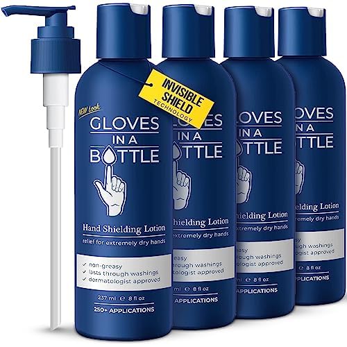 Gloves In A Bottle 4-Pack Shielding Lotion - Great for Dry Itchy Skin! Grease-less and Fragrance Free! (8oz-240ml)