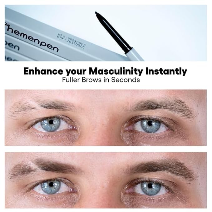 The Men Pen-Waterproof Eyebrow & Beard Filling Pen for Men | Microblading Effect | Waterproof, Sweatproof | Beard & Mustache Hair Darkener | 1 Ounces - 3 Pack Light Brown