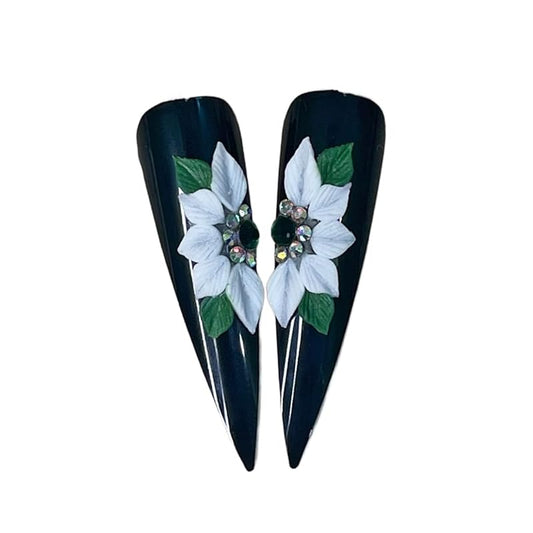 Set 8Pcs 3D Acrylic White Long Half-Poinsettias Flower Christmas Nail Art Charms Handmade by Acrylic Powder HaFLoNa Flowers Nails (White Half-Poinsettias(Long) 8Pcs)
