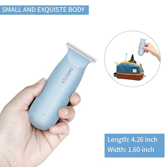 SweetLF Hair Clippers, Silent Cordless Hair Trimmer, Mini Hair Cutting Kit with 3 Guide Combs, USB Rechargeable, Portable, Blue