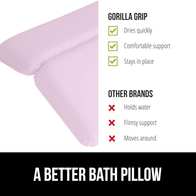 GORILLA GRIP Bath Pillow for Tub, Improved Suction Cups, Luxury Bathtub Pillows, Headrest for Neck and Back Support, Relaxing Home Spa, Hot Tubs and Bathroom Essentials, Gifts for Women, 2 Panel Pink