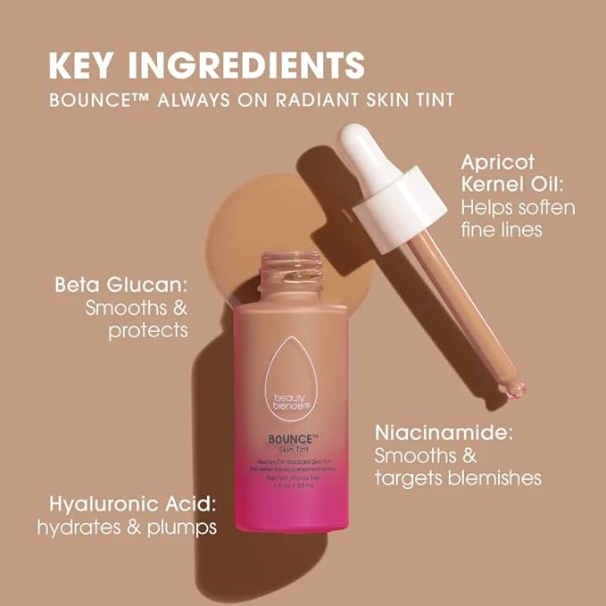 Beautyblender 12-Hour Always on Radiant Skin Tint, Breathable Serum Foundation Stays Put for All Day Long Wear, Infused with Hyaluronic Acid & Niacinamide, Medium 1