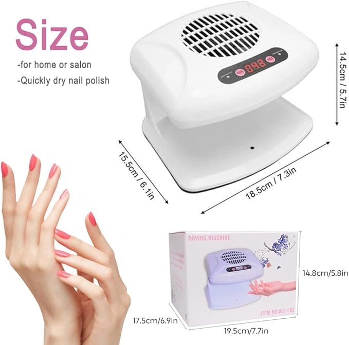 Nail Dryer Fan,Nail Gel Fast Drying Curing Nail Fan Dryer for One Hands and Single-Legged, Warm & Cool Wind Blower for Regular Nail Polish, Home and Salon Use