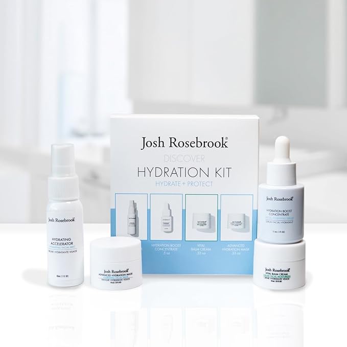 Josh Rosebrook Hydration Kit - Hydrate + Protect - Hydrating Accelerator 30mL, Hydration Boost Concentrate 15mL, Vital Balm Cream 10mL, Advanced Hydration Mask 10mL - Travel Size Skin Care Set