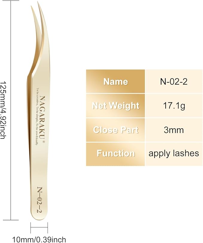 NAGARAKU Eyelash Extension Tweezers Gold Straight Isolation Professional Isolator Stainless Steel Precision (N-02-2)