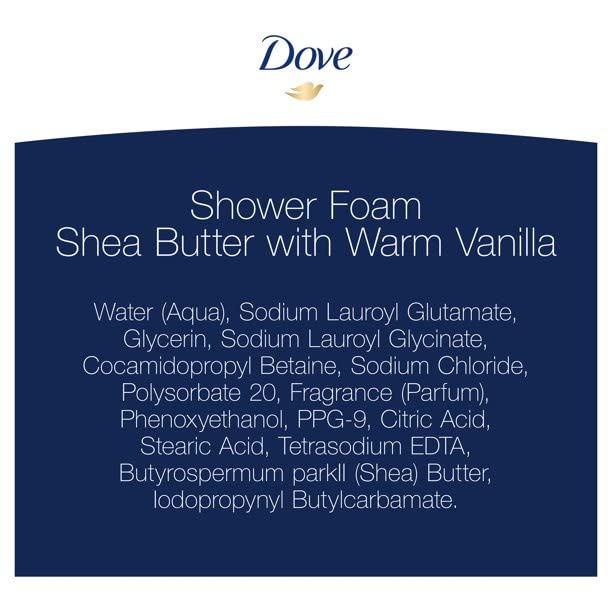 Dove Shower Foam - Foaming Body Wash - Shea Butter With Warm Vanilla - Net Wt. 13.5 FL OZ (400 mL) Per Bottle - Pack of 2 Bottles