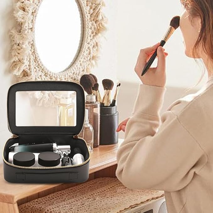 Clear Makeup Bags TSA Approved Toiletry Bag with Handle Large Opening,Clear Toiletry Bags for Carry-on Traveling Travel Car Accessories Essentials Organziation Storage for Women Girls(Black, Middle)